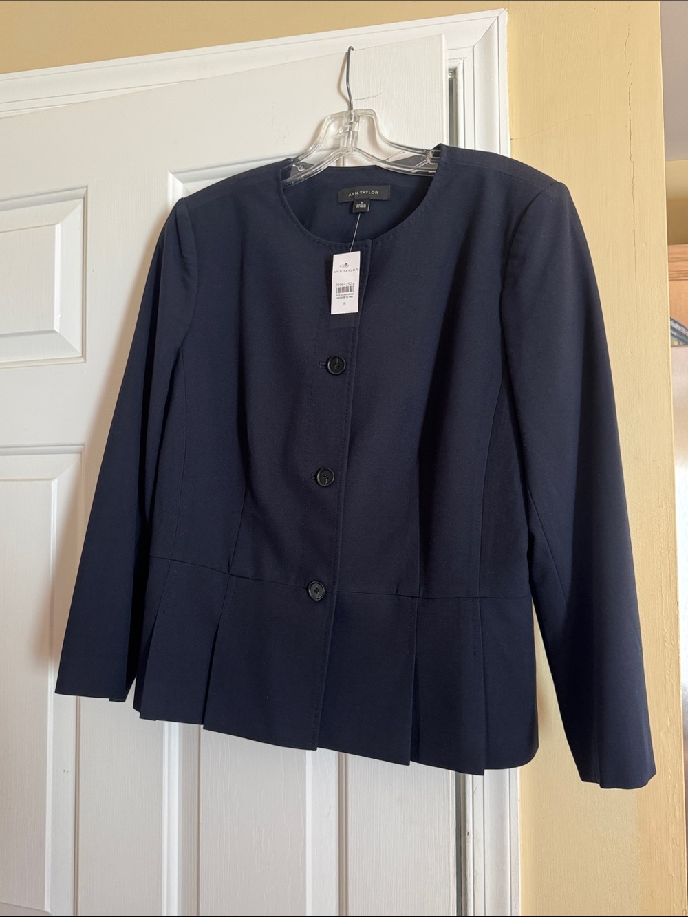 Anne Klein Navy Button-Front Peplum Blazer
